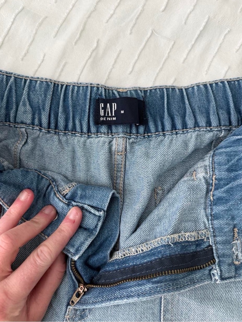 GAP Light Blue Denim Elastic High Waist Utility Jean Shorts - Picture 3 of 4